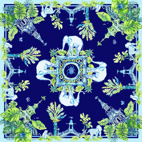 Royal Navy Blue Elephant Walk Silk Twill Scarf